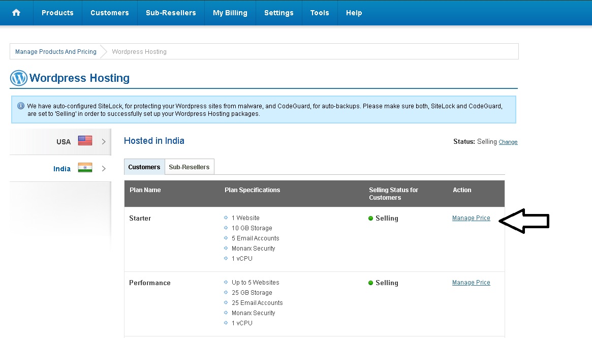 Seleccionar plan y gestionar precios de Wordpress Hosting